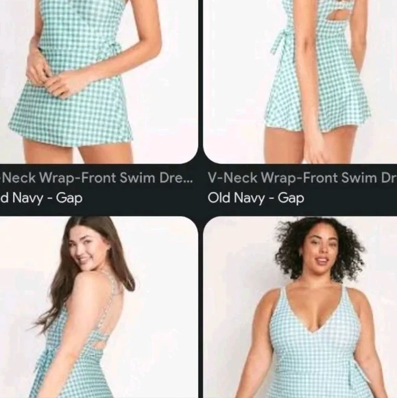 Old Navy Gingham Mini Swim Wrap Dress One High Tide 1 Pc Swimsuit Sz XL EUC - Picture 4 of 16